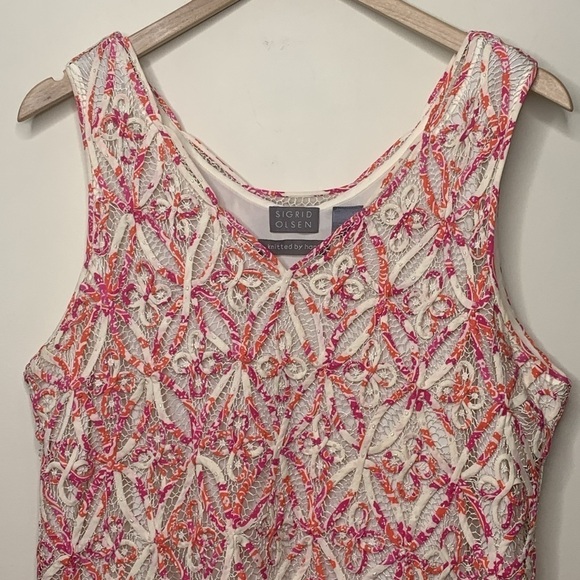 Sigrid Olsen Pink White Silk Lined Hand Knit Woven Beaded V Neck Camisole Top L - Picture 3 of 17